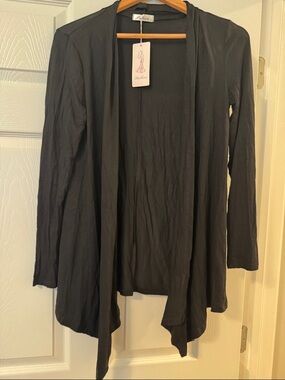 Black Open-Front Lightweight Cardigan